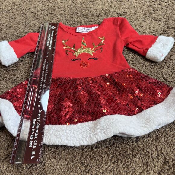 BlueBeri Boulevard Red Christmas Reindeer Sequin Dress Girls size 12 months - Picture 10 of 12
